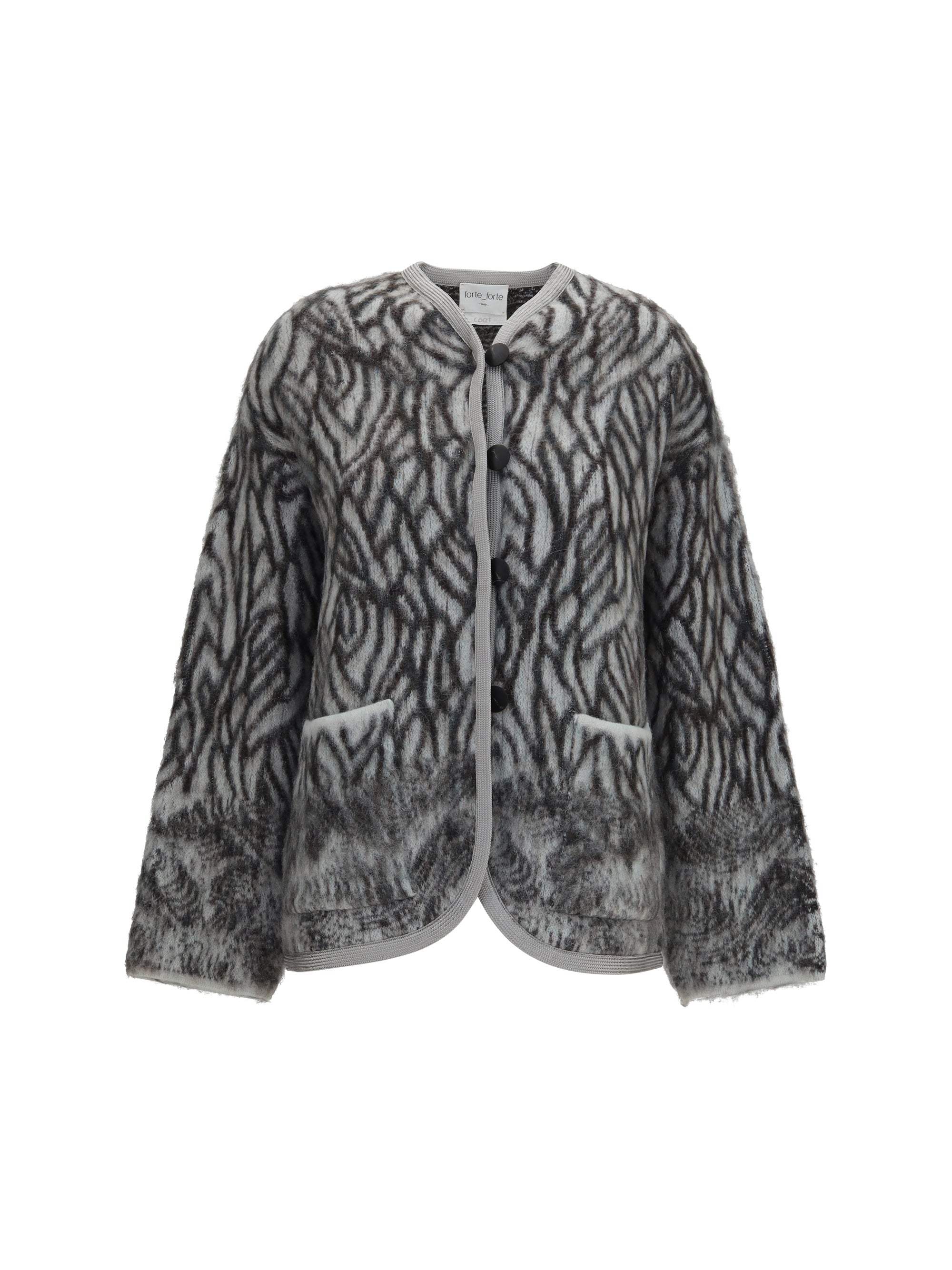 Heron Feather Motif Brushed Cardigan — Gray