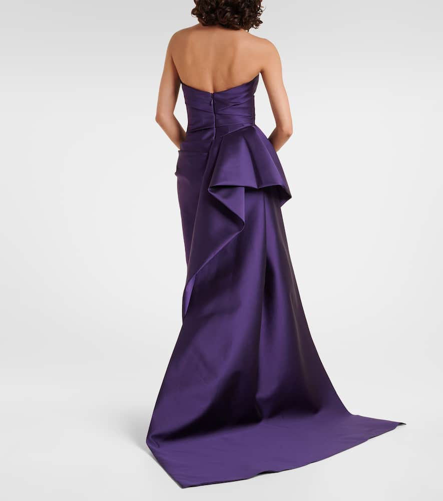 Draped strapless mikado gown