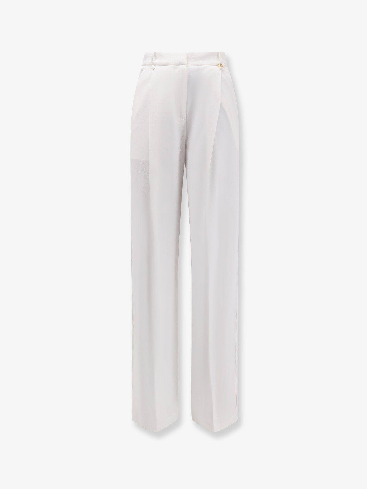Wide-Leg Stretch Pleated Trousers — White