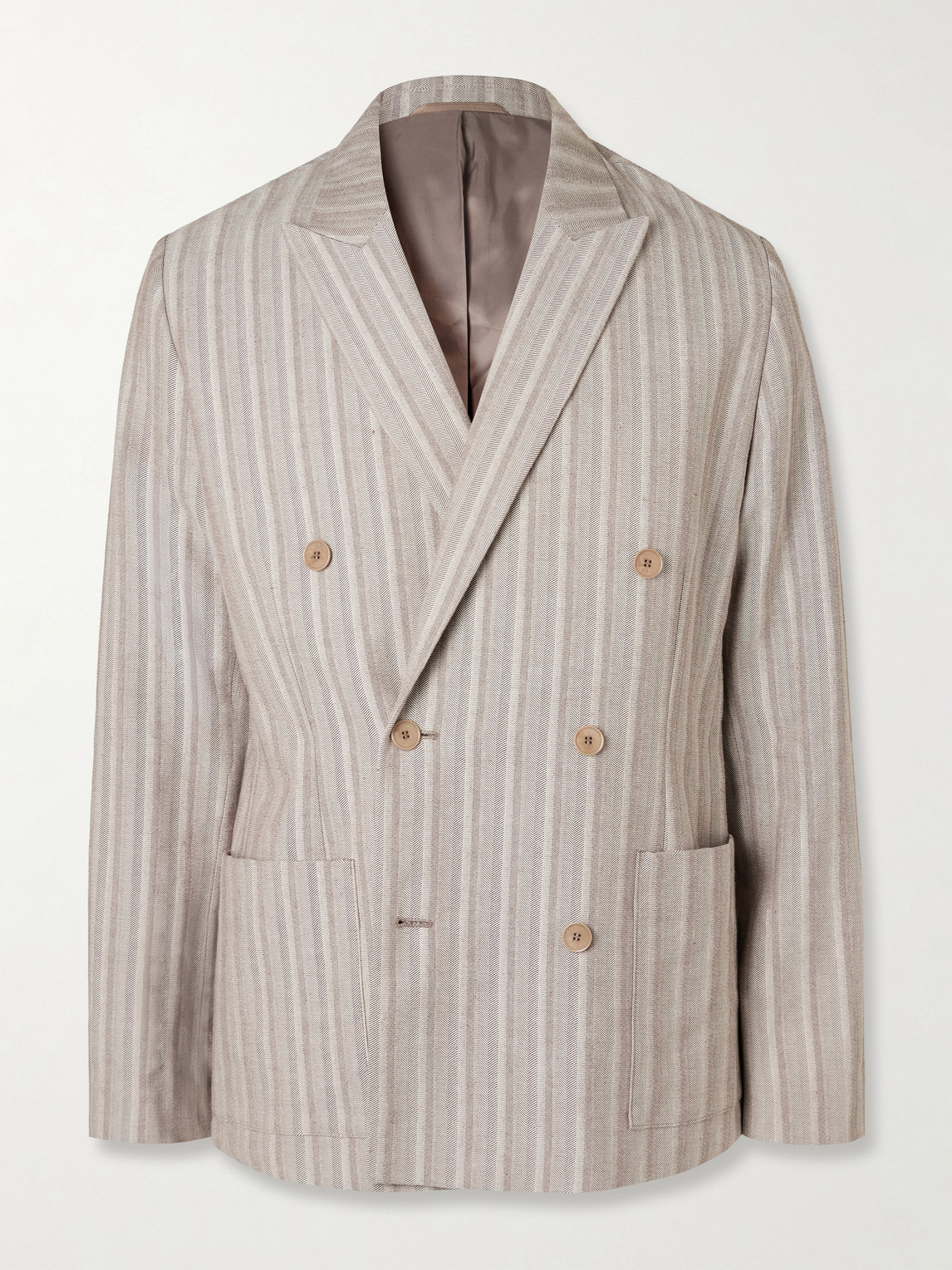 Jordin 10058 Double-Breasted Striped Cotton-Blend Herringbone Blazer