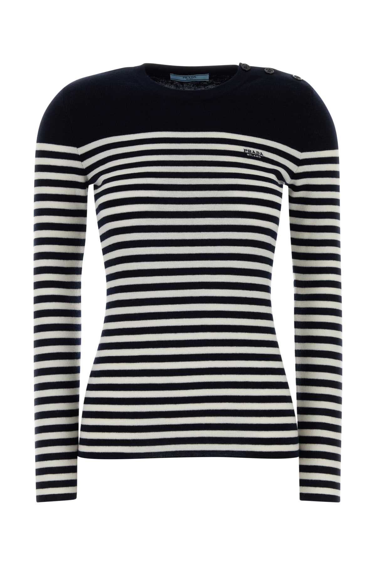 Striped Virgin Wool Sweater — Navy