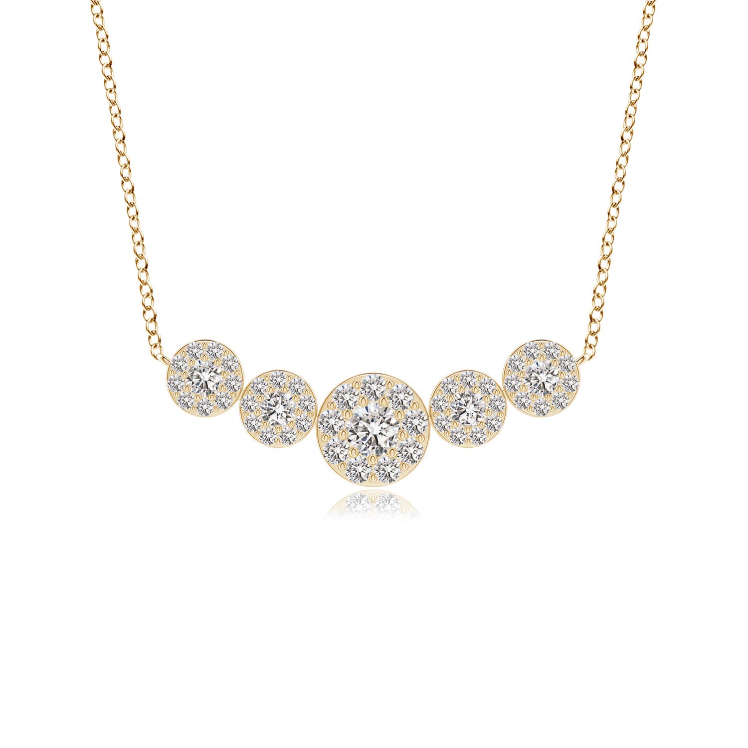 Angara 0.32 Carat Graduated Five Stone Diamond Halo Necklace in 14K Yellow Gold