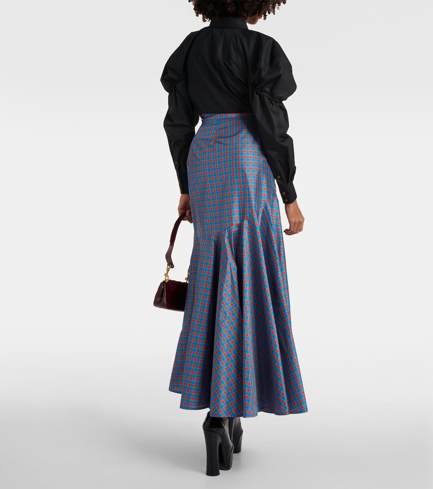 Checked ruffled silk-blend maxi skirt