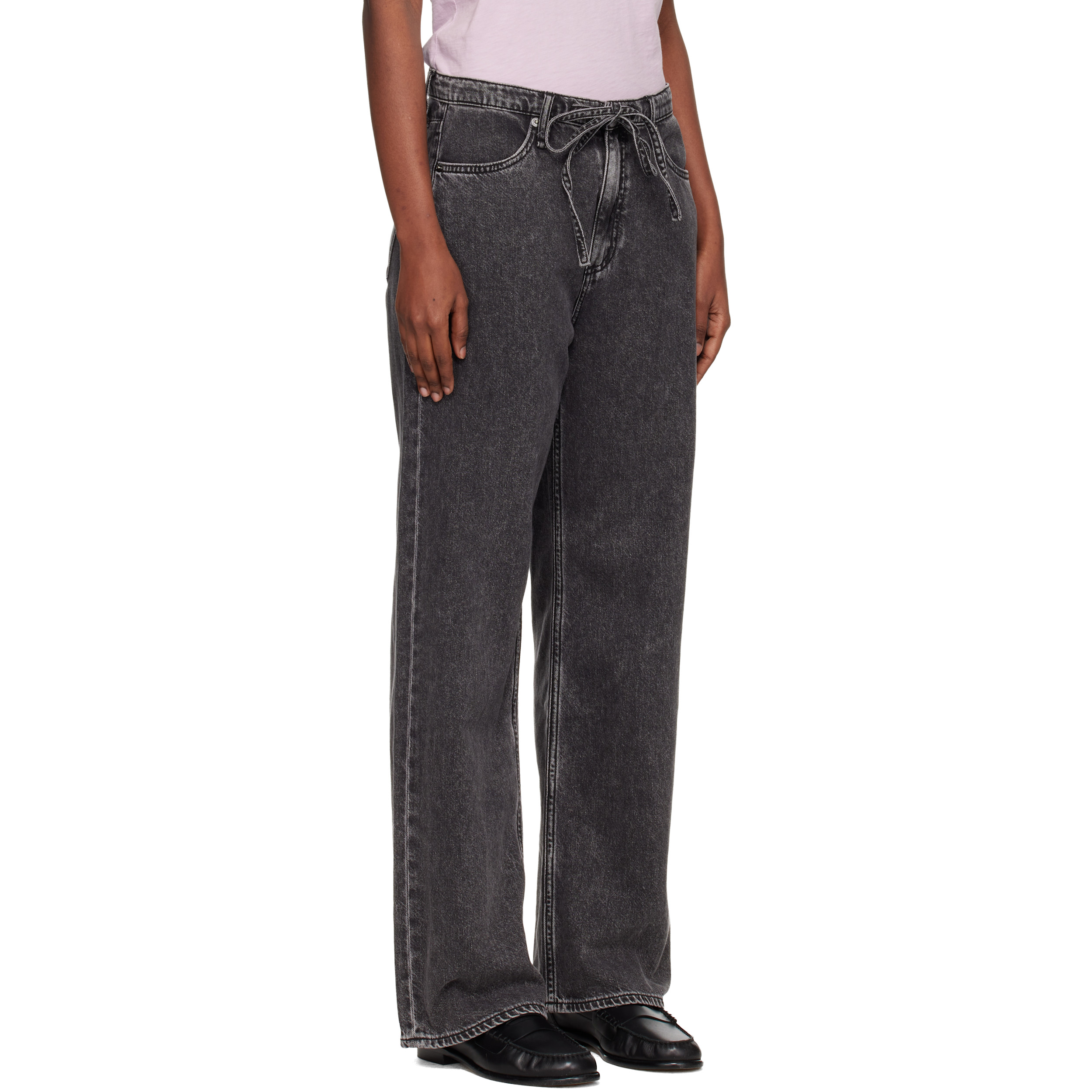 Black Phoebe Wide-Leg Drawstring Jeans
