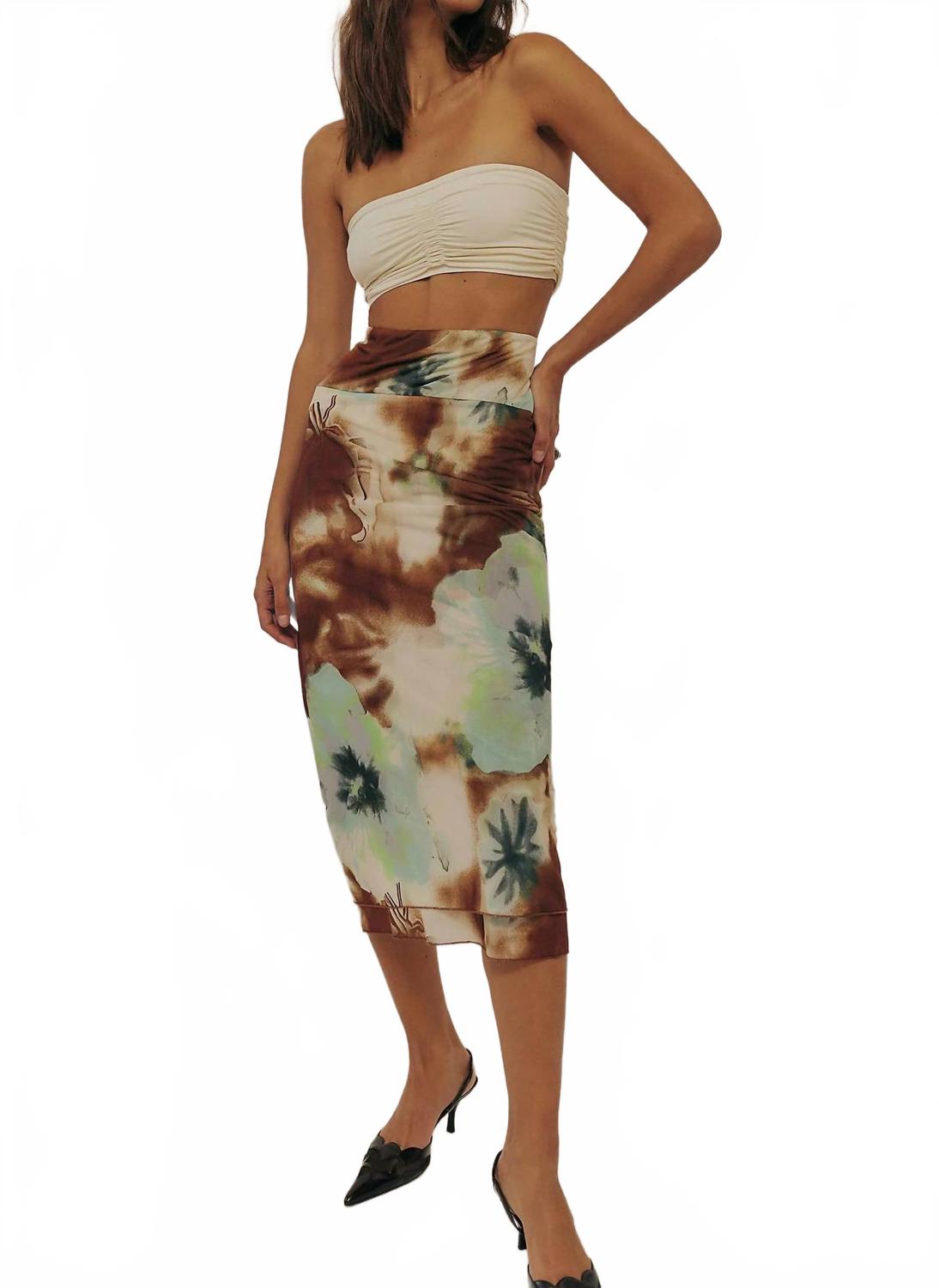 Mesh Sunset Maxi Skirt In Moss Combo