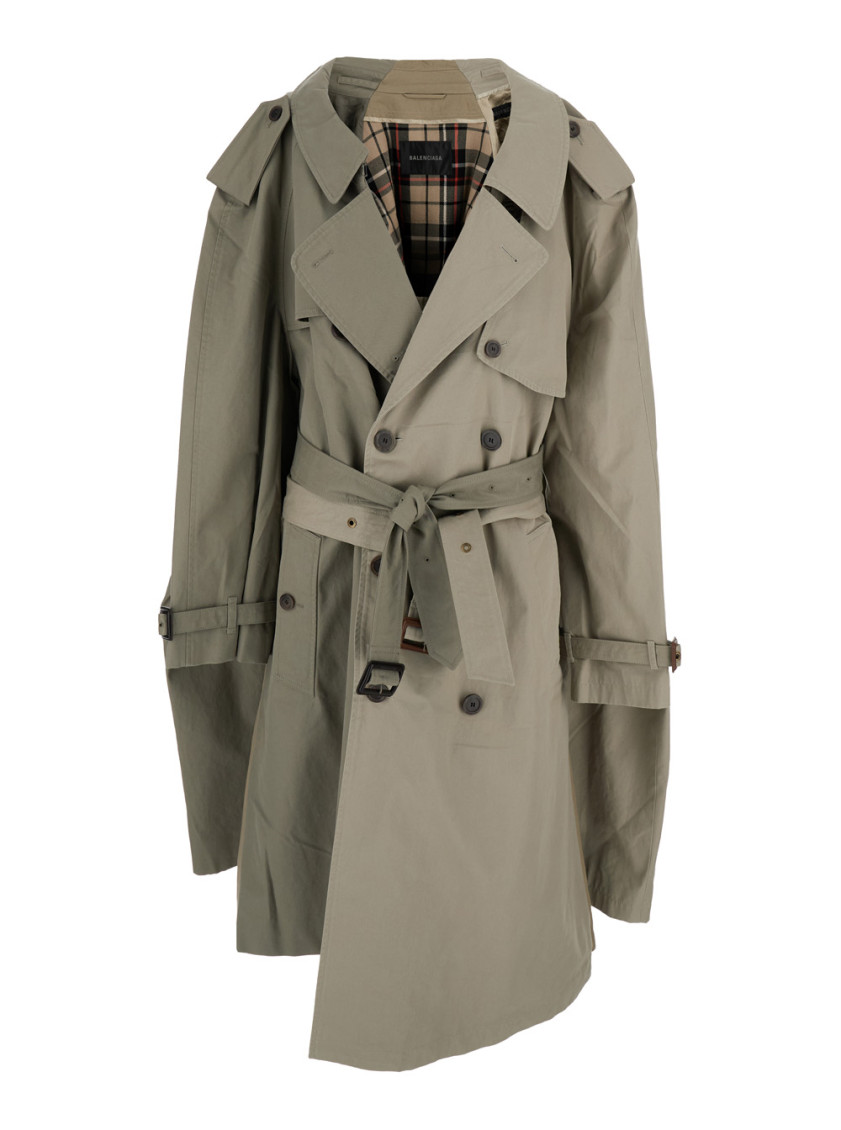 Double Sleeve Beige Trench Coat With Extra Pair Of Sleeves In Cotton Woman