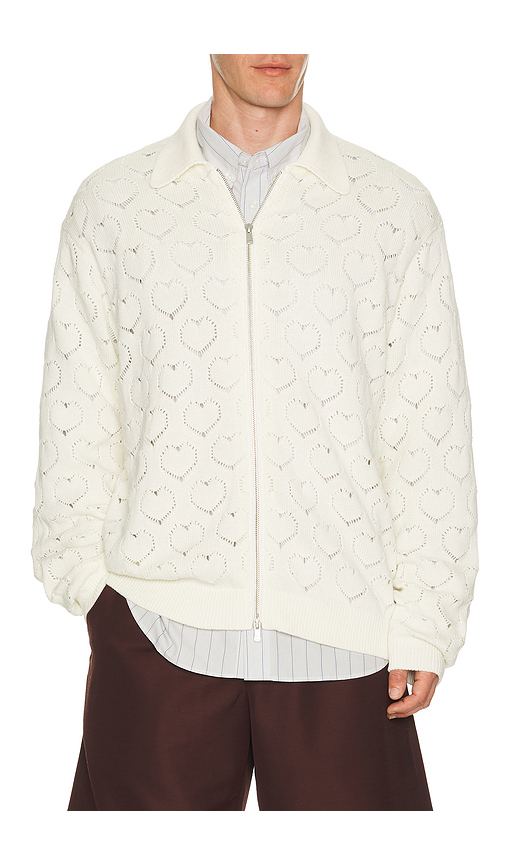 Vowels Eyelet Knitted Zip Up in Cream - White. 1 also