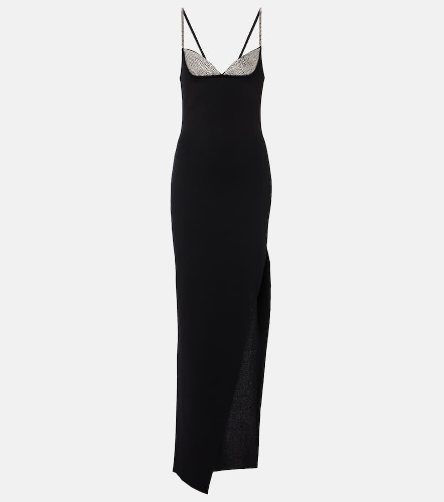 Crystal-embellished side-slit gown