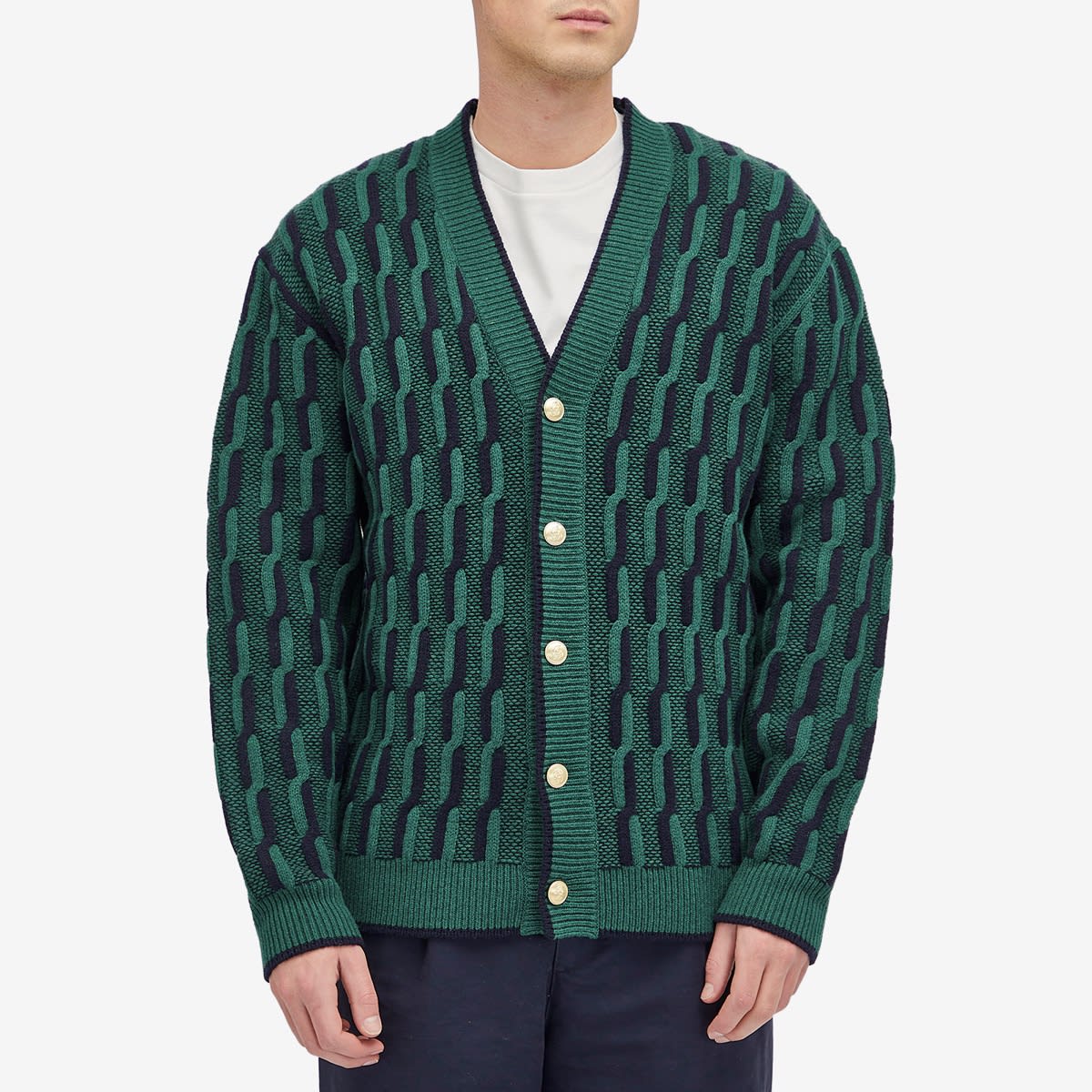 Men's Geometric Cardigan in Dark Green