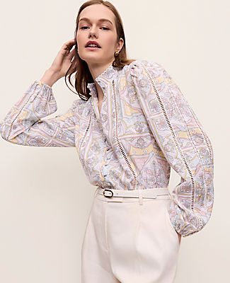 Ann Taylor Paisley Embroidered Lace Blouse
