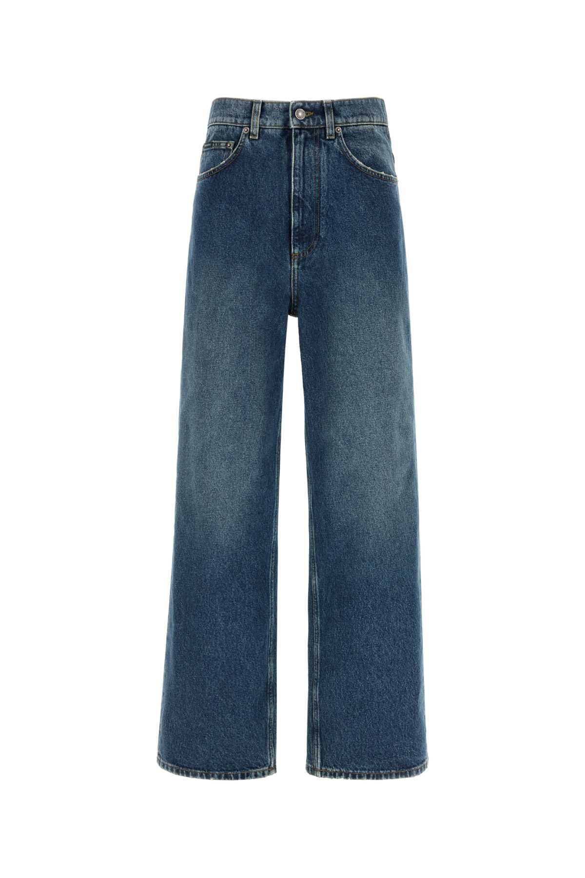 Wide-Leg Cotton Jeans — Blue