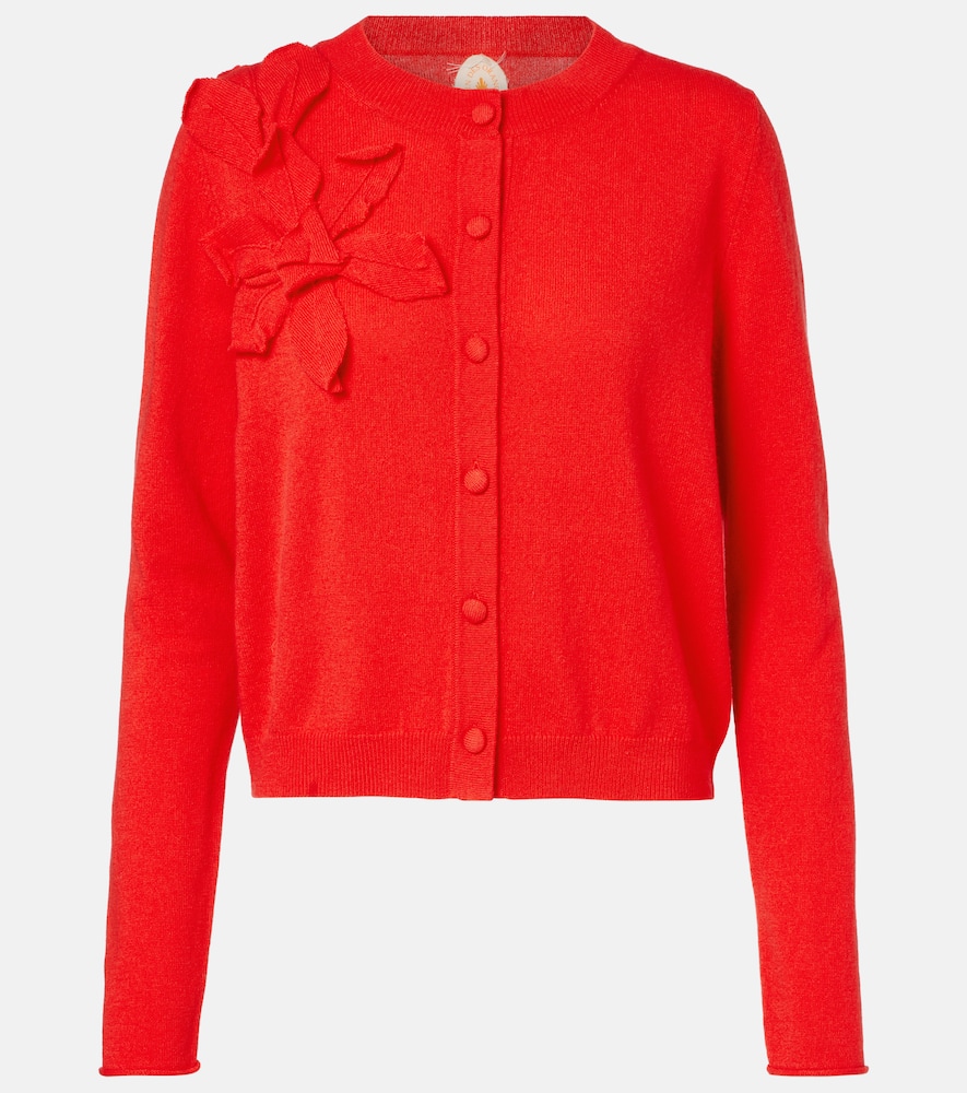 Floral-appliqué cashmere and wool cardigan