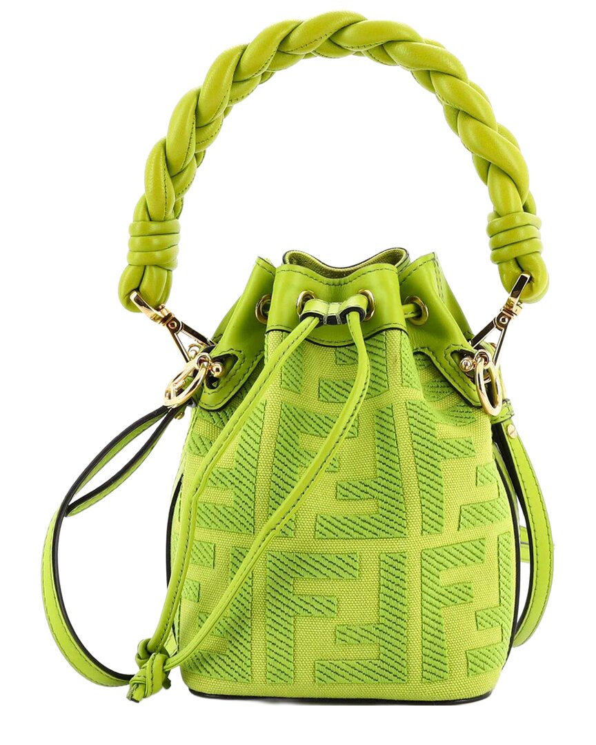 Woven Handle Mon Tresor Bucket Bag Zucca Embroidered Canvas Mini (Authentic Pre-Loved)