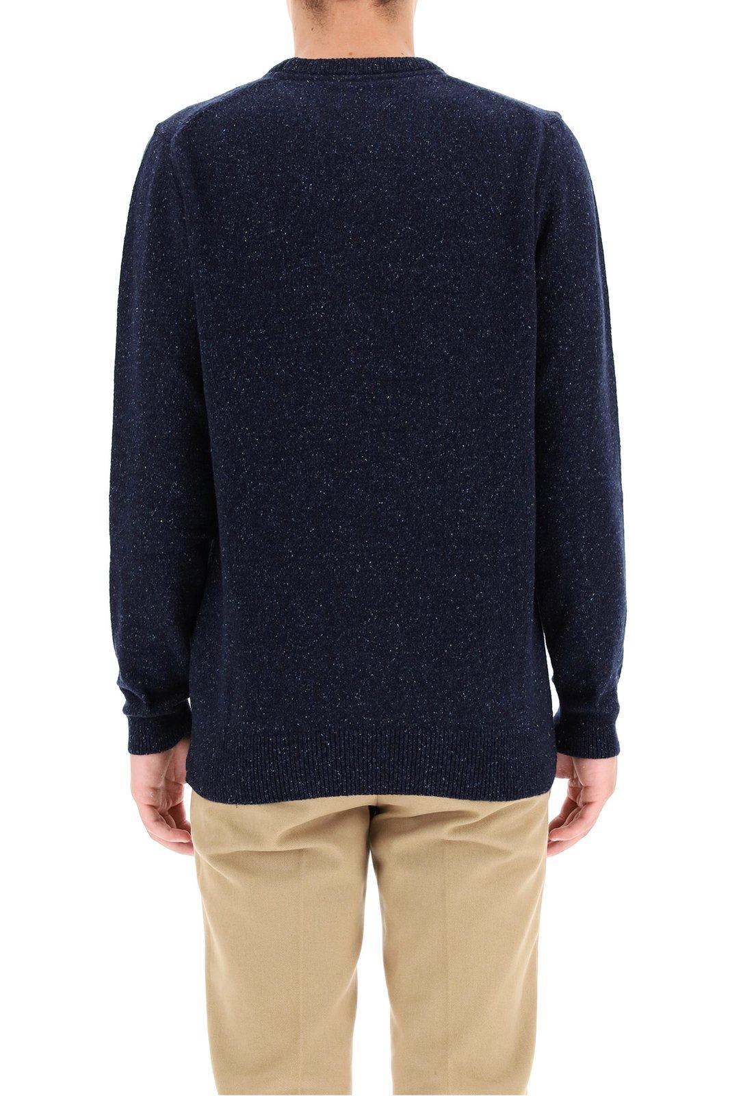 Mélange-effect logo-embroidered jumper - Blue