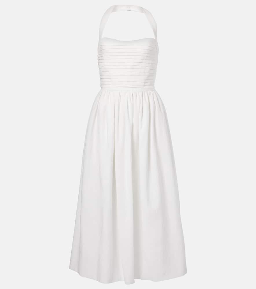Leia ruched embroidered cotton midi dress