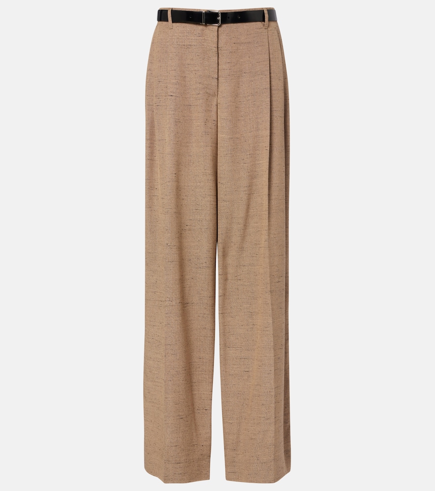 Pleated belted wide-leg pants