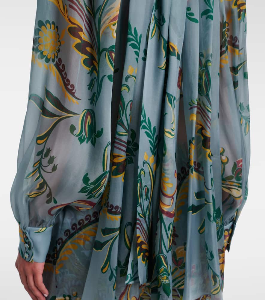 Printed ruched silk top