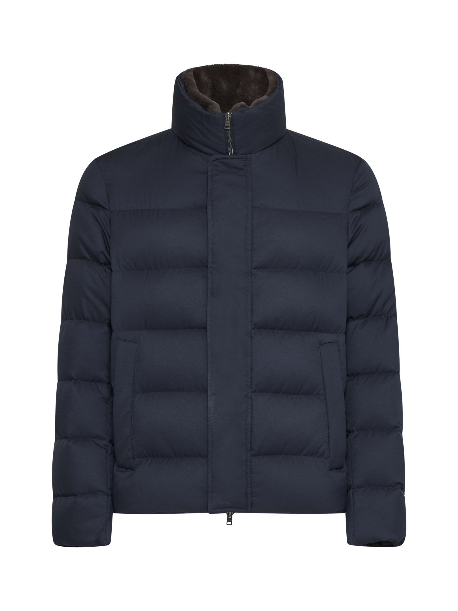 Short Down Jacket With Detachable Fur Insert