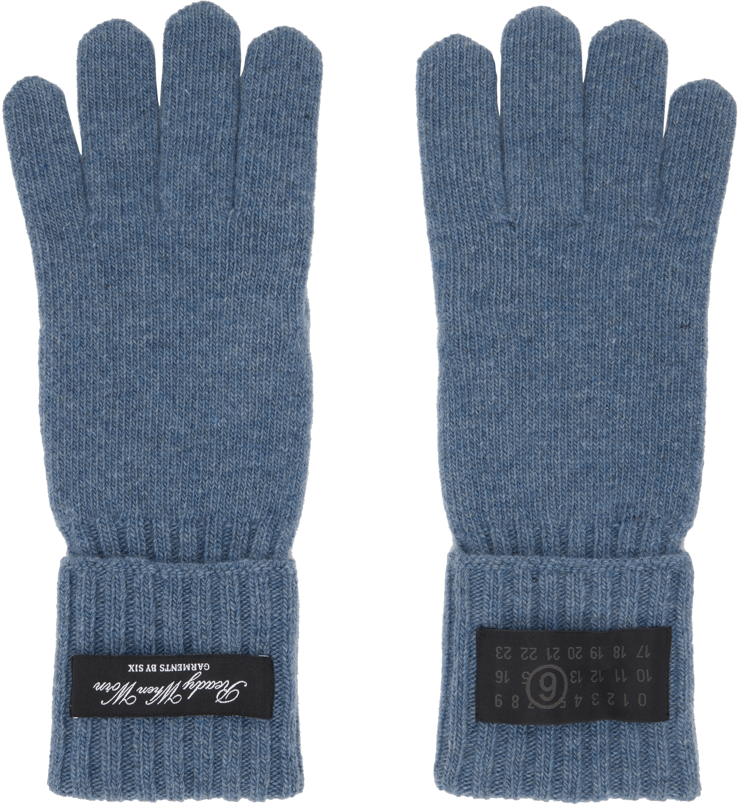Blue Wool-Blend Knit Gloves