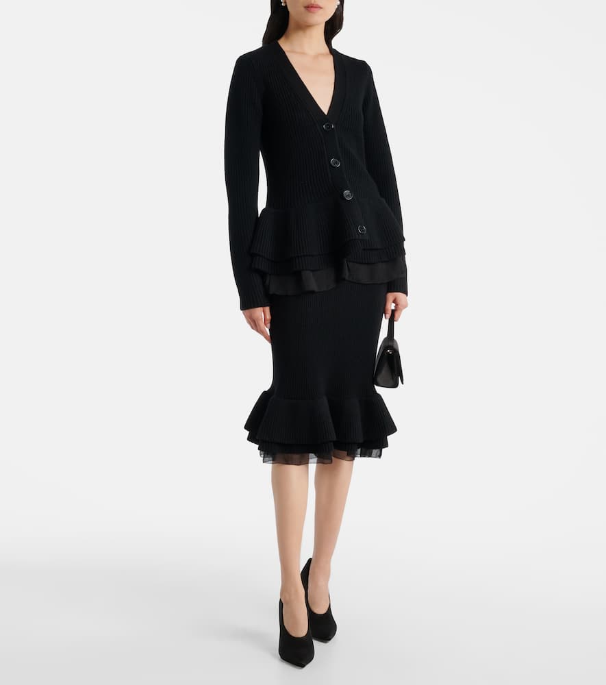 Peplum wool-blend midi skirt