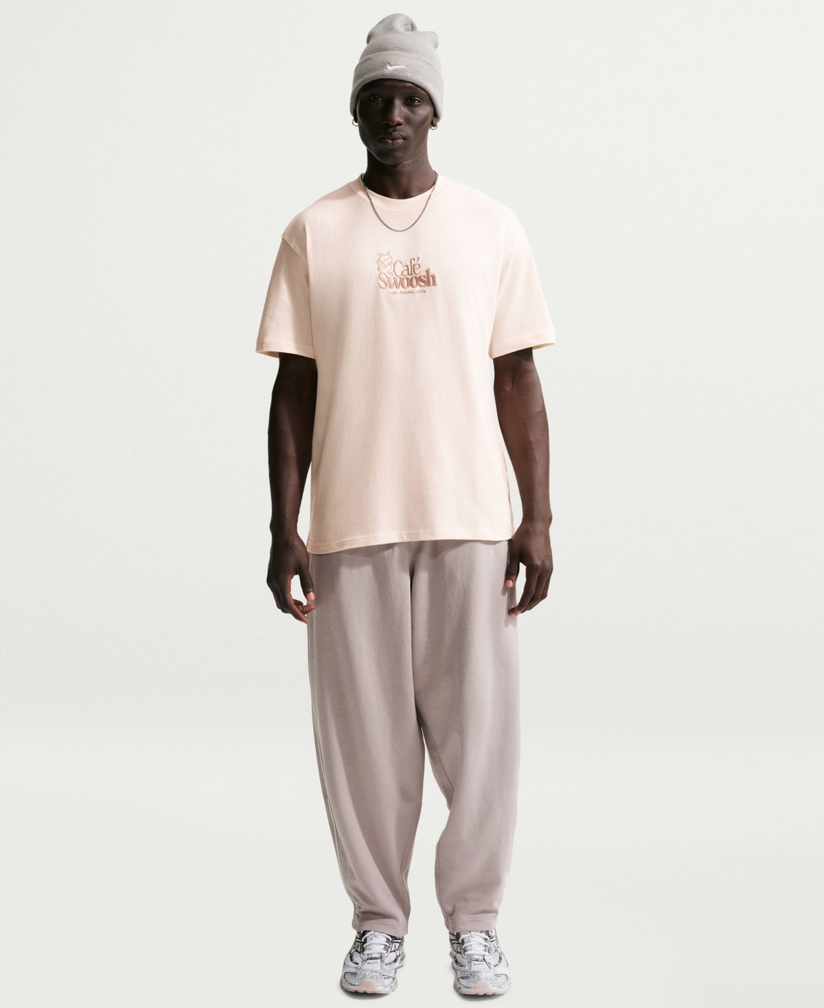 Men's Cafe Swoosh Print Crewneck T-Shirt - Chalk
