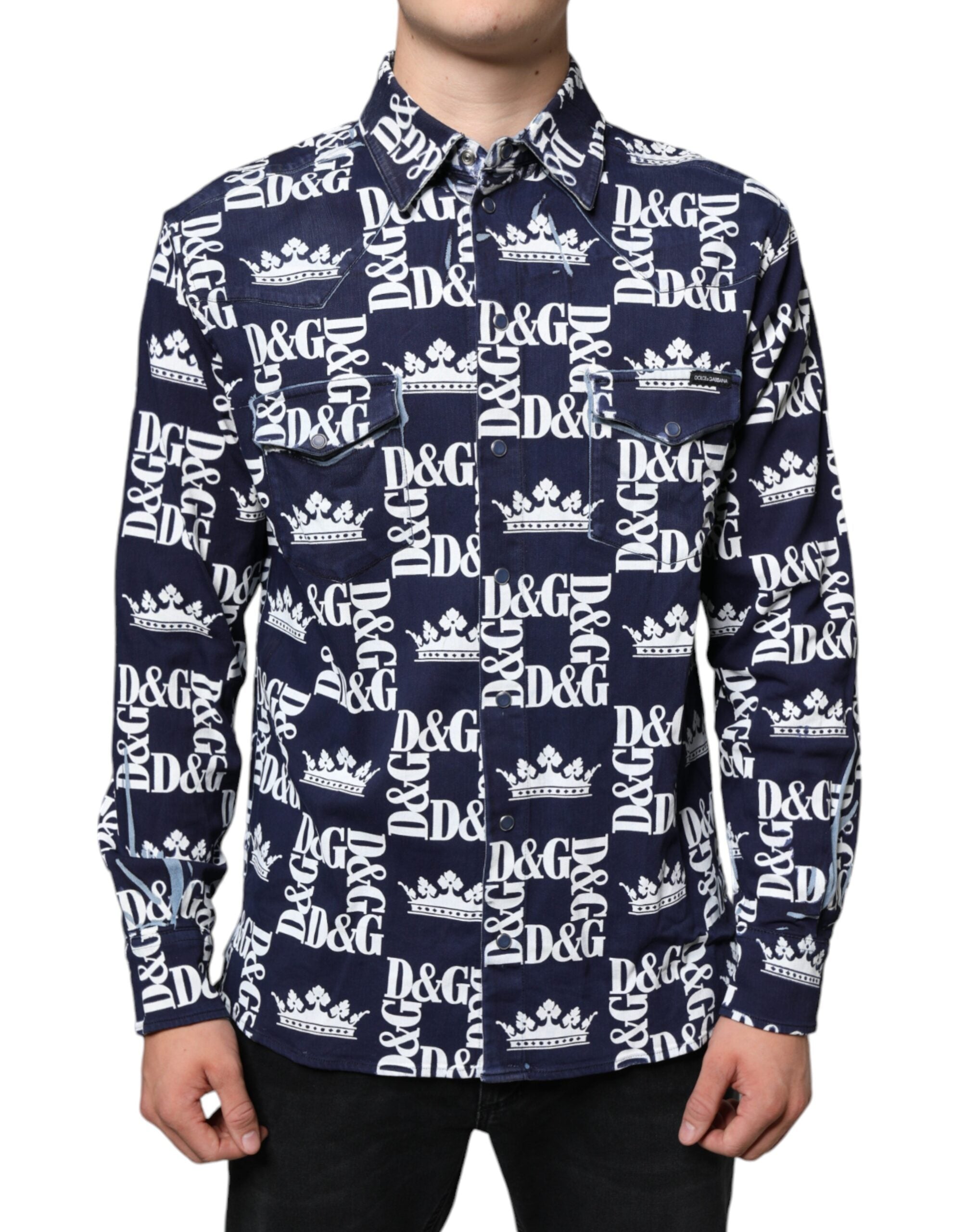 Logo-Crown Print Shirt — Navy