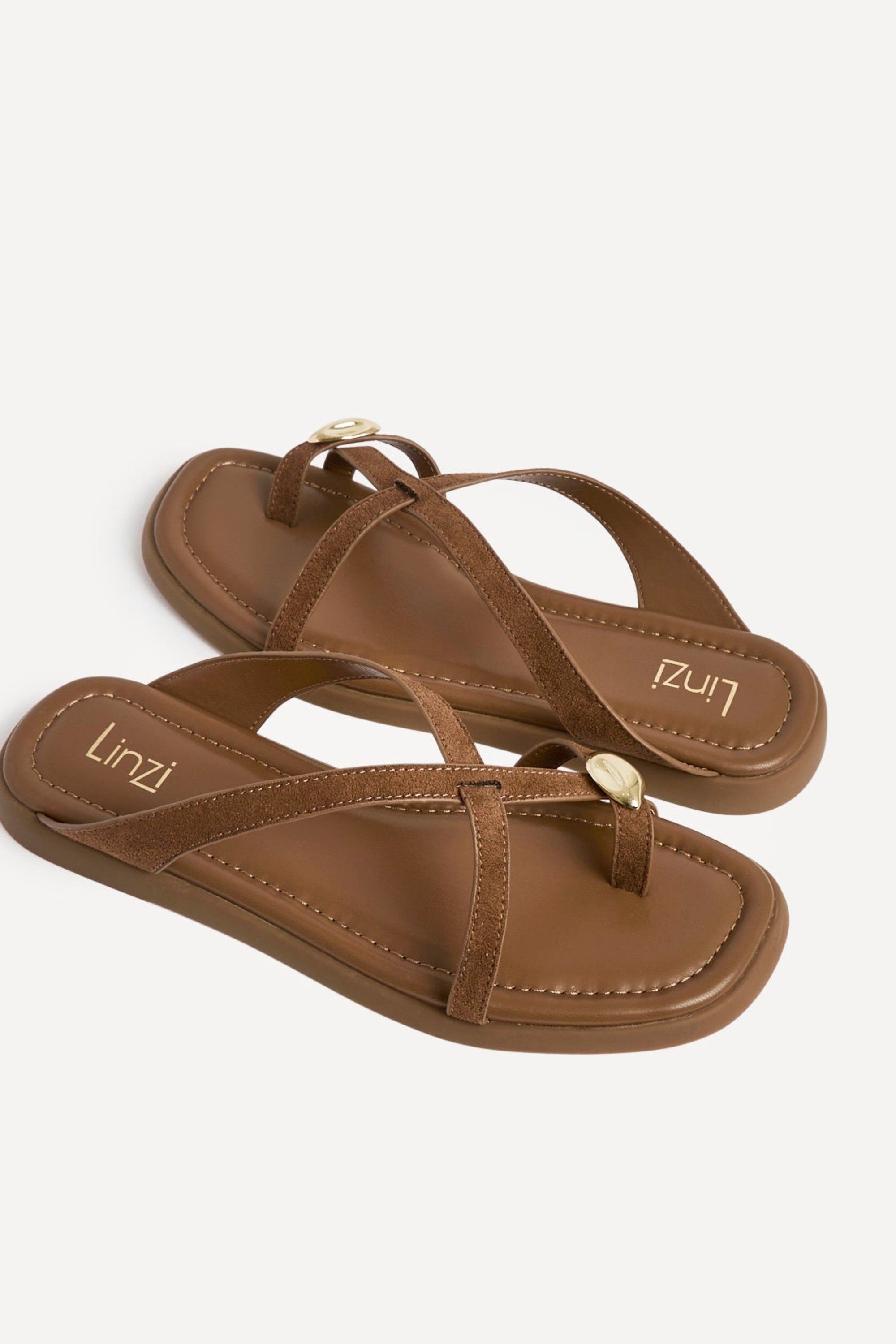 Linzi Linea Tan Faux Suede Flat Sanda