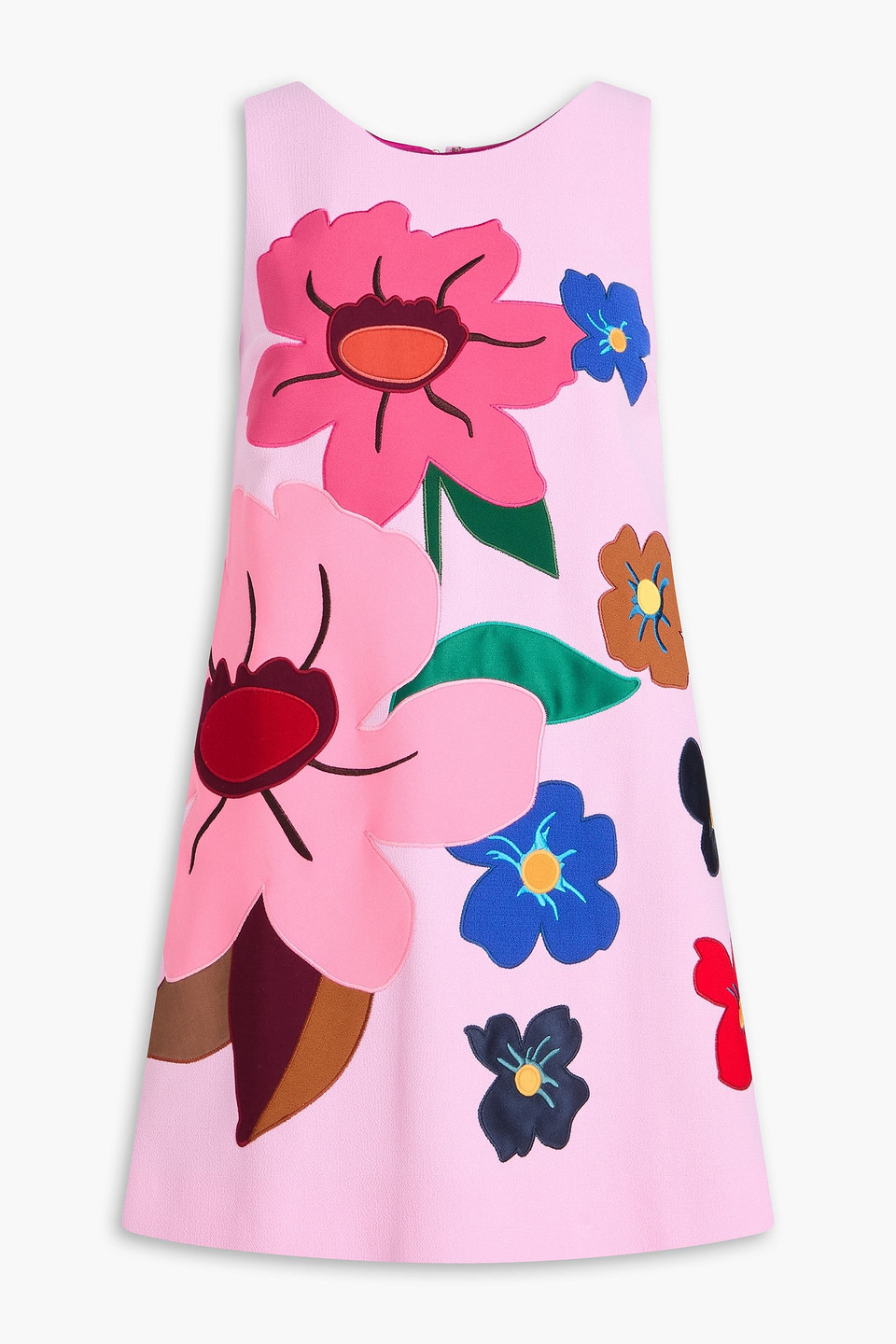 Floral-appliquéd wool-crepe mini dress - Pink - IT 42
