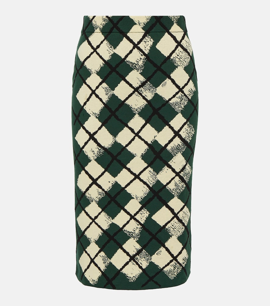 Checked cotton midi skirt