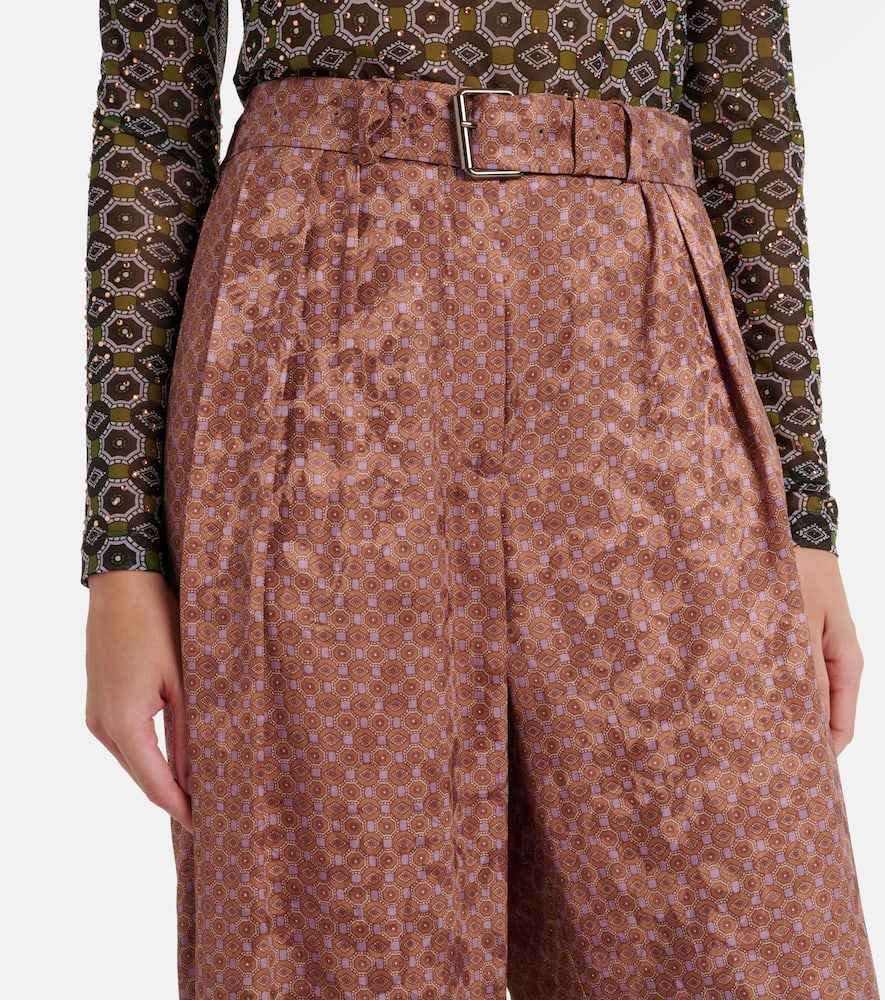 Belted printed wide-leg pants