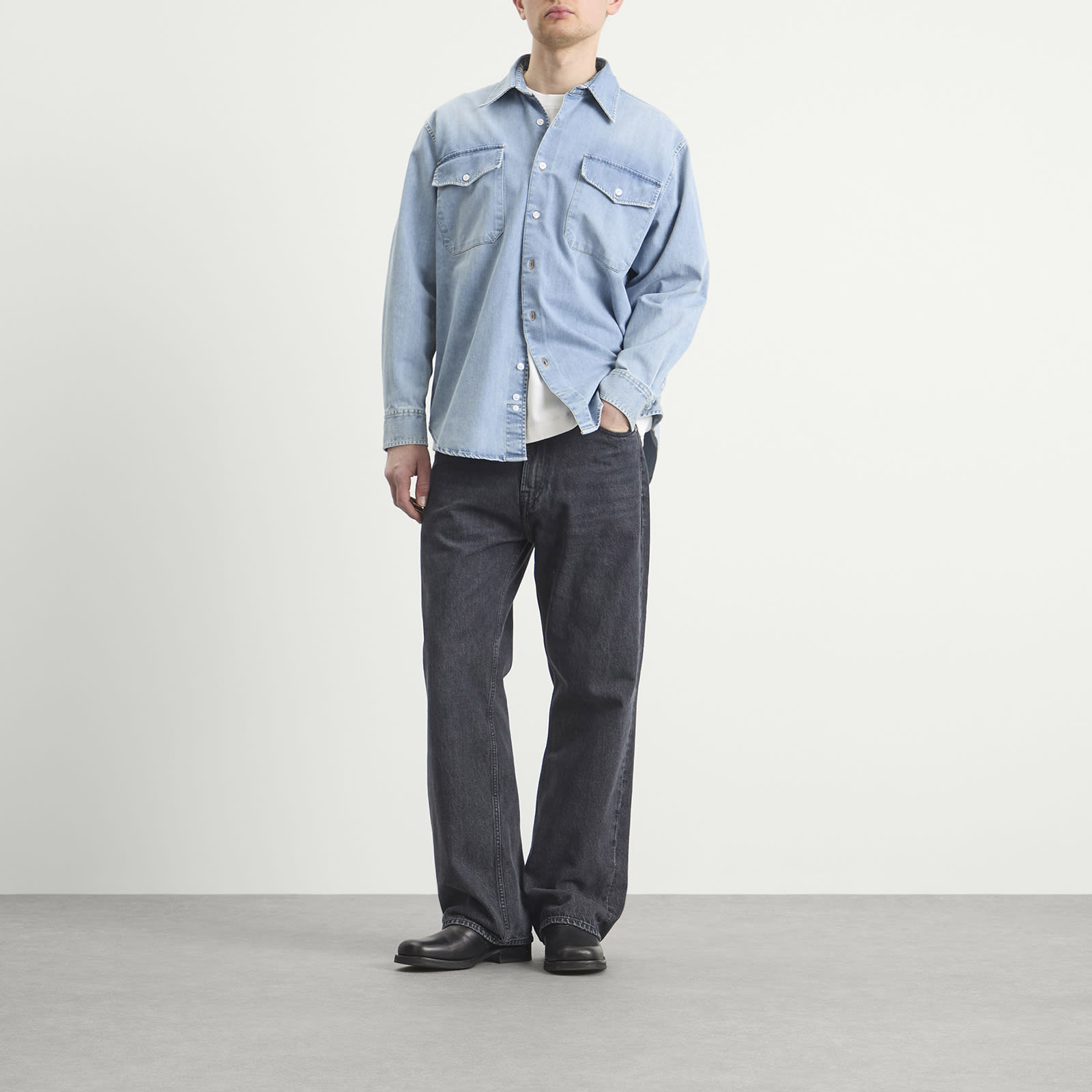Men's Washed Denim Utility Hugo Shirt in Bruce Wash