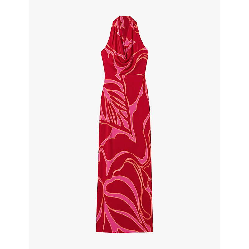 Womens Floral-Print Halterneck Woven Maxi Dress