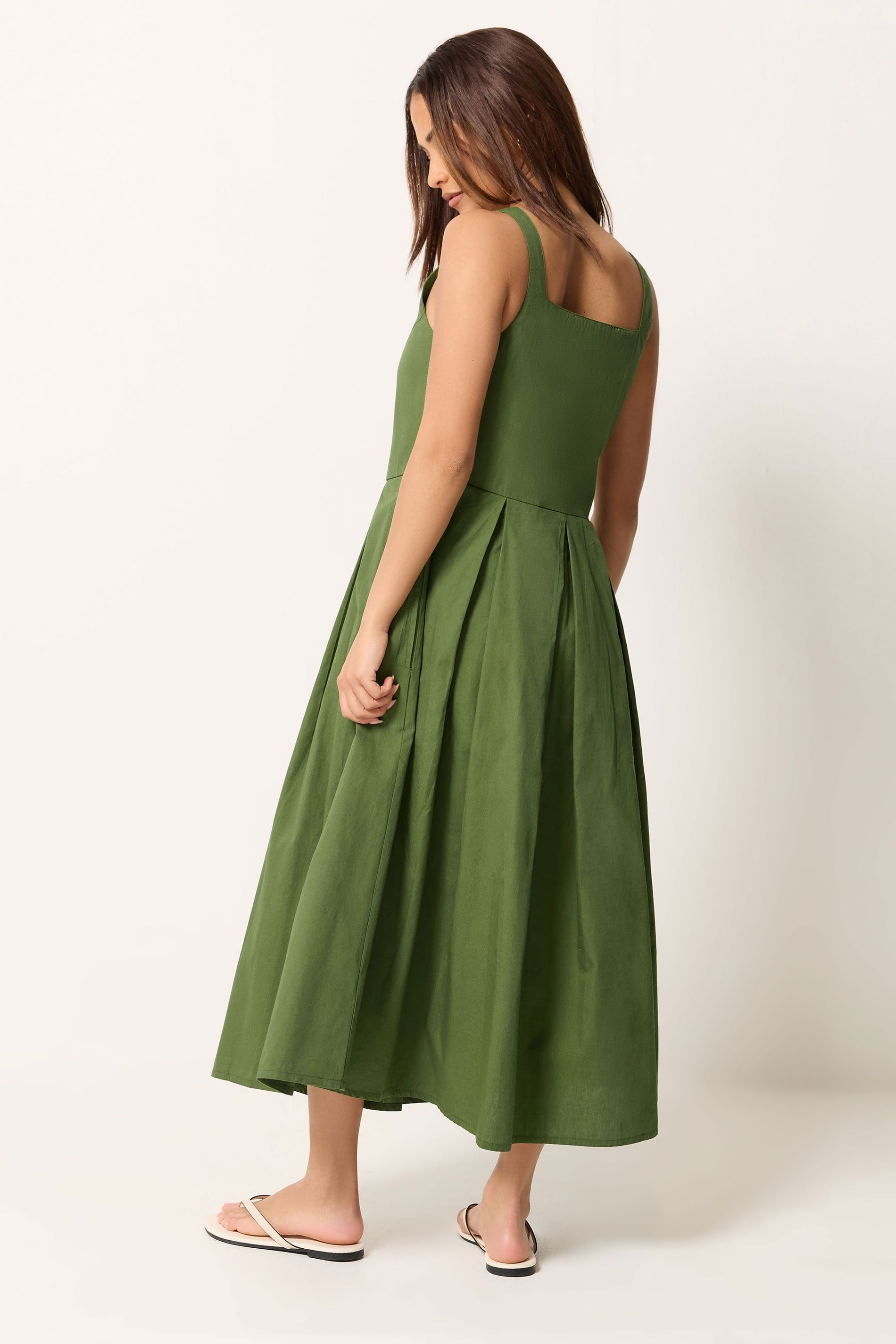 PixieGirl Women's Petite Pleated Midi Dress in Olive