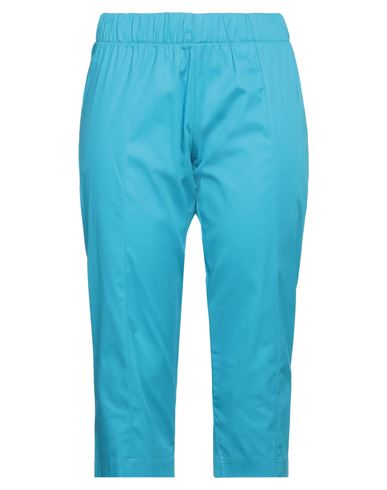 Woman Pants Azure Size L Cotton, Elastane