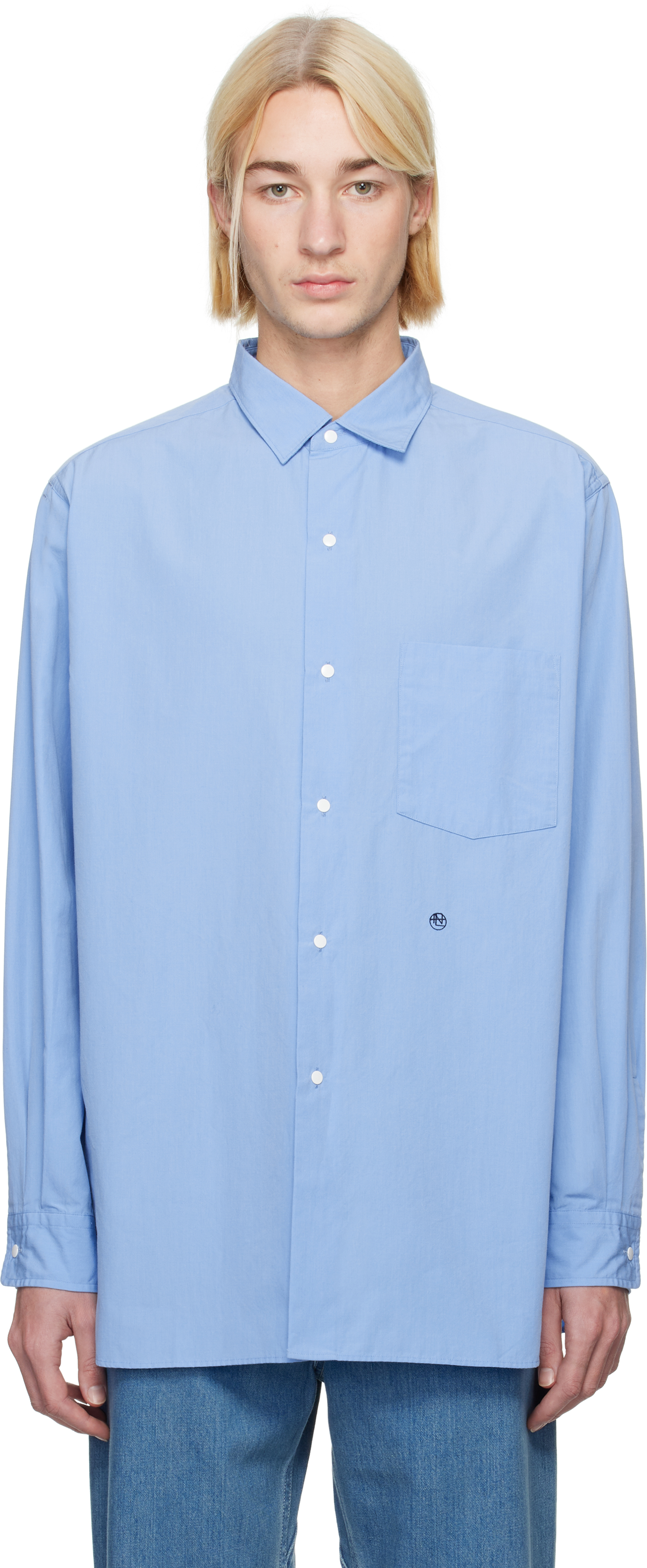 Nanamica Blue Regular Collar Wind Shirt
