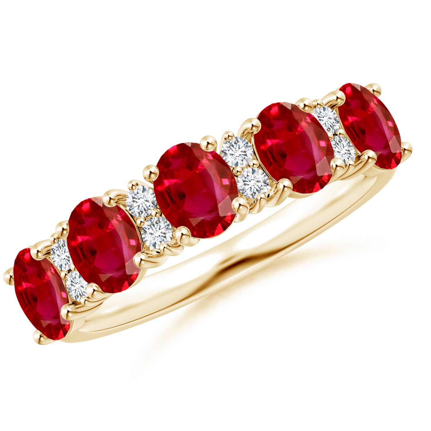 Angara 2.0 Carats Five Stone Ruby and Diamond Wedding Ring in 18K Yellow Gold