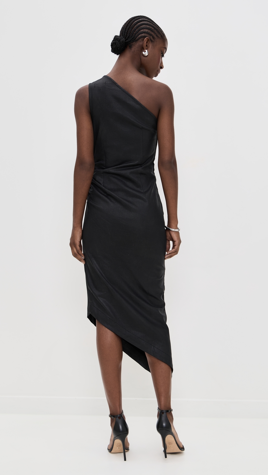Esme One Shoulder Coated Midi Dress black coated