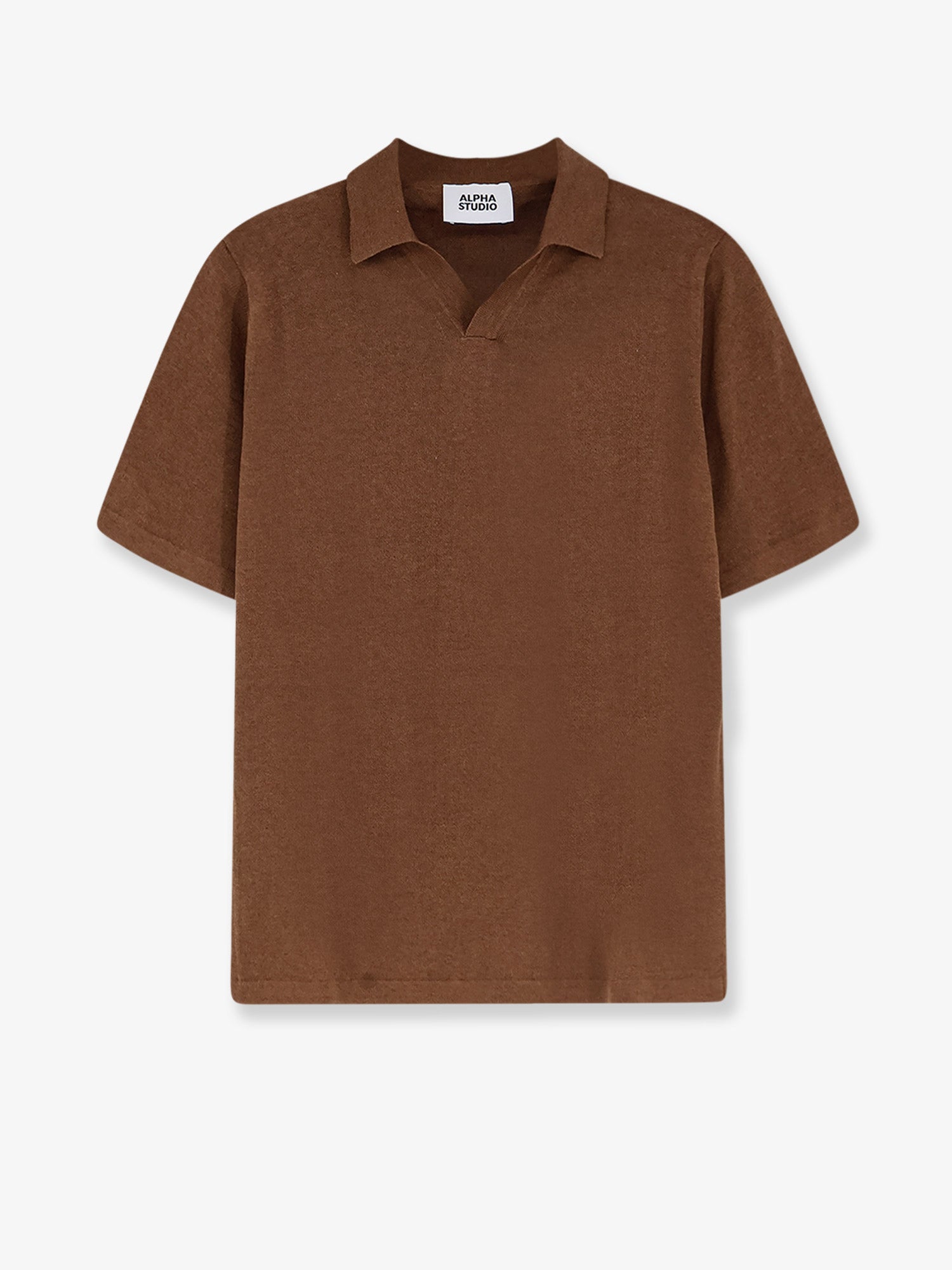 Linen-Cotton Blend Polo Shirt — Brown