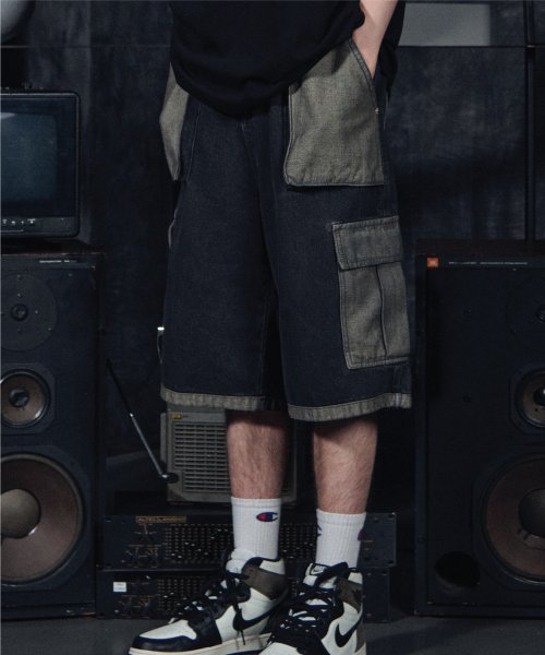 Fatigue Solid Cargo Denim Pants Reverse Black