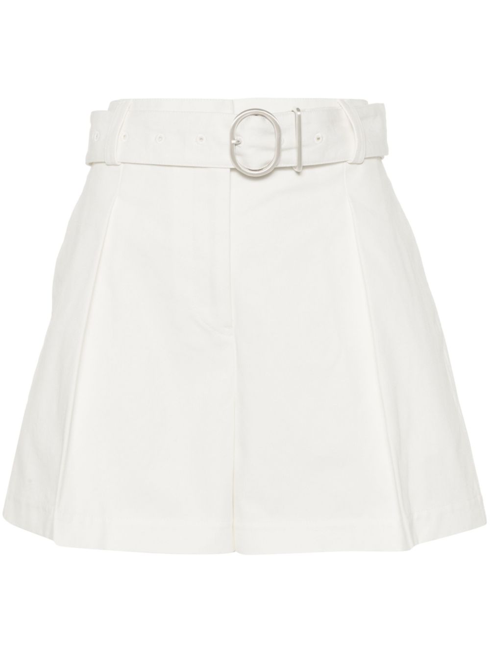 Pleat-detail belted cotton shorts - White