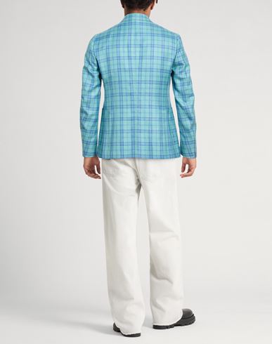 Man Blazer Turquoise Size 38 Wool, Silk, Linen