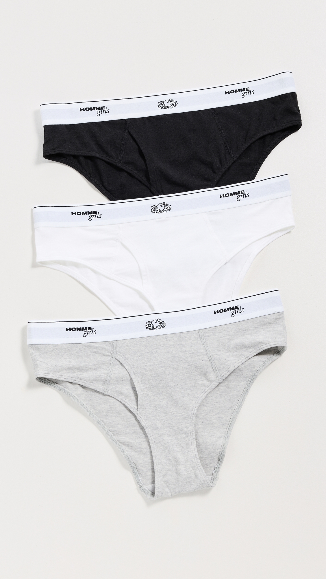 Homme Girls x Fruit of The Loom Bikini Briefs 3 Pack Black/Heather Grey/White
