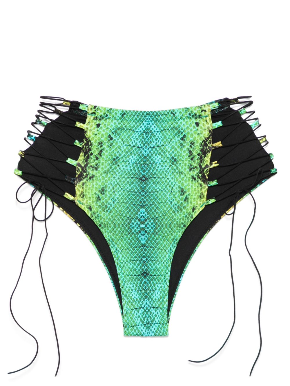 Snake-print high-waist bikini bottoms - Green