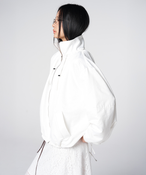 Glossy Shirring String Jacket White