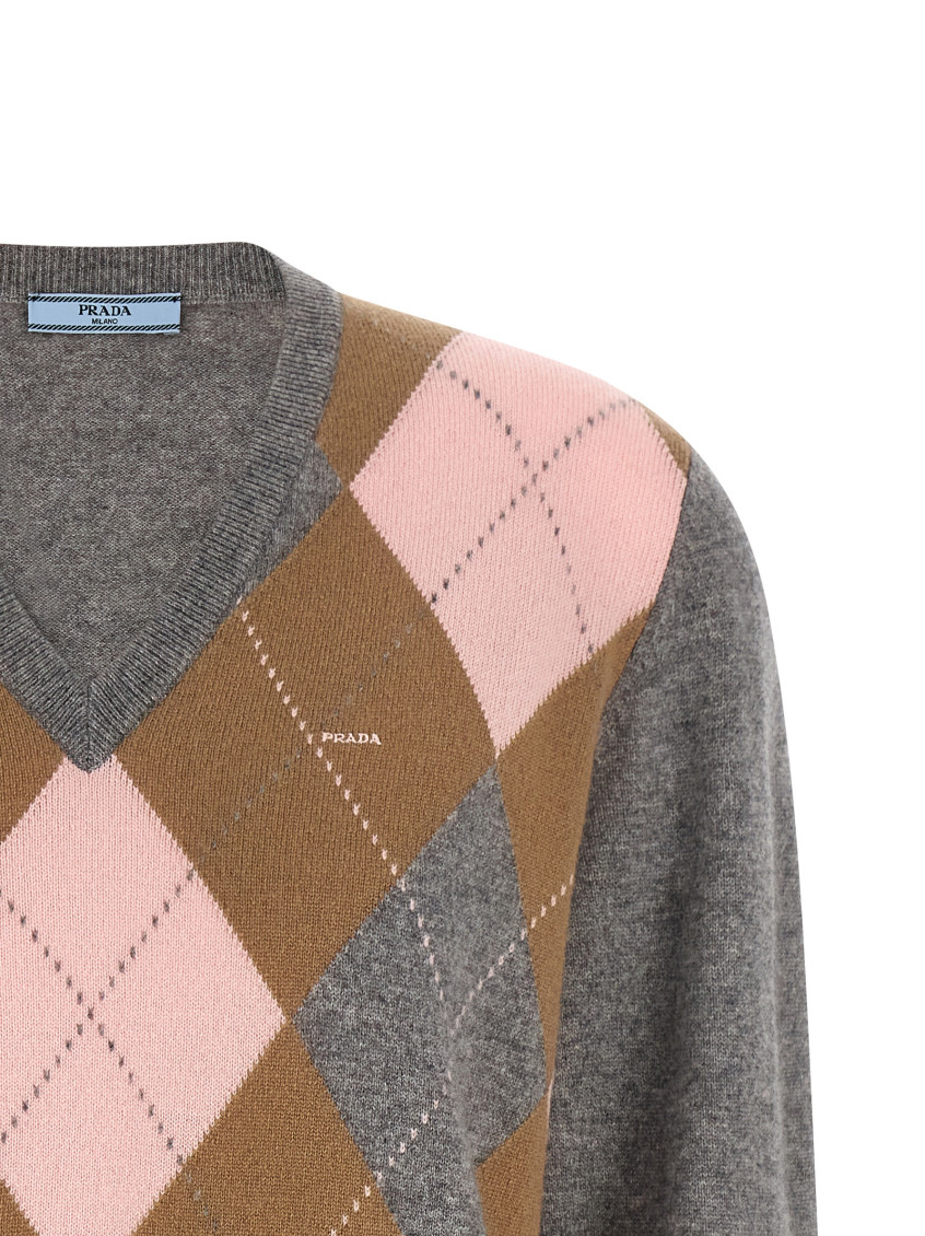 Prada - argyle v neck wool sweater