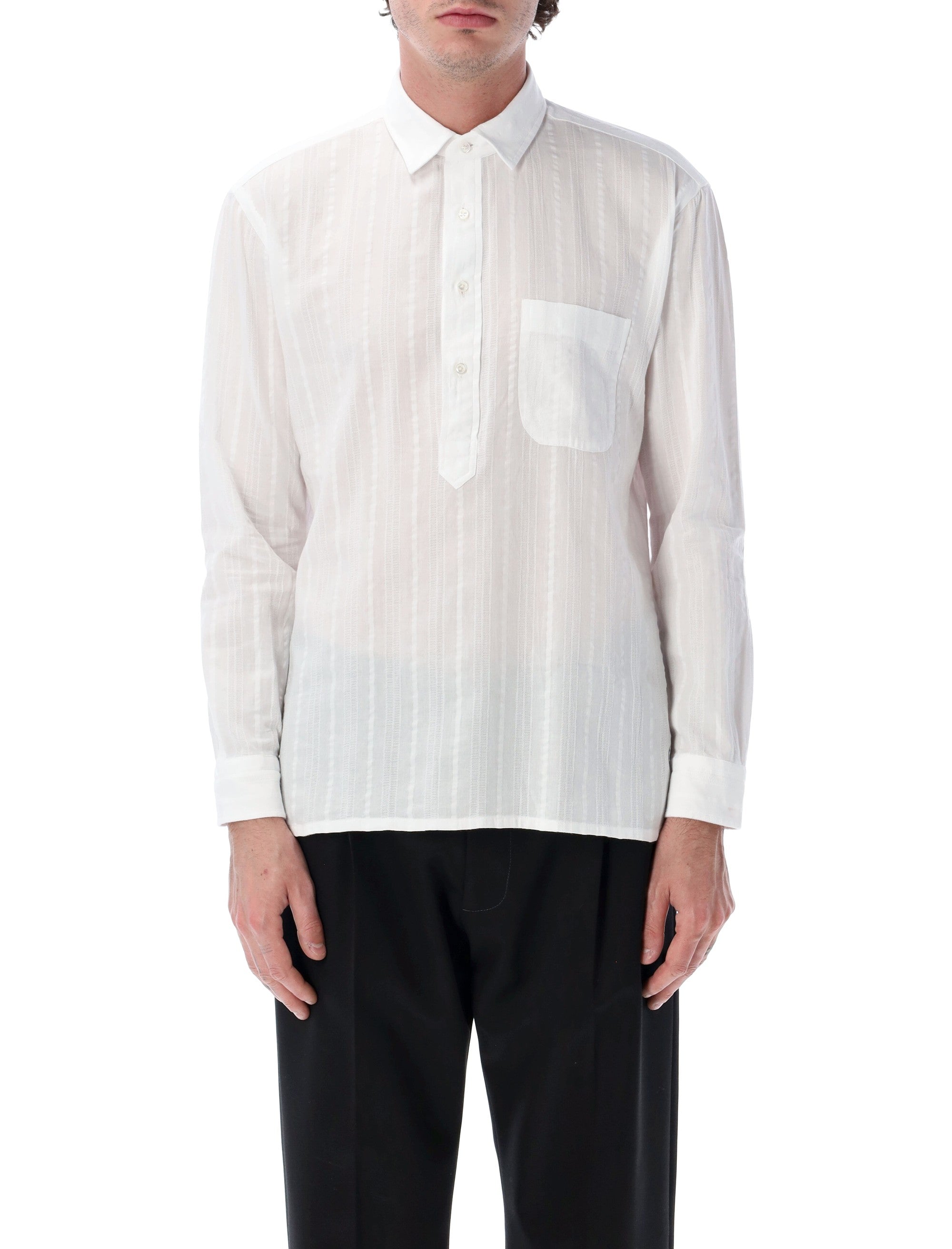 Men's Long Sleeve Striped Cotton Shirt with Chest Pocket