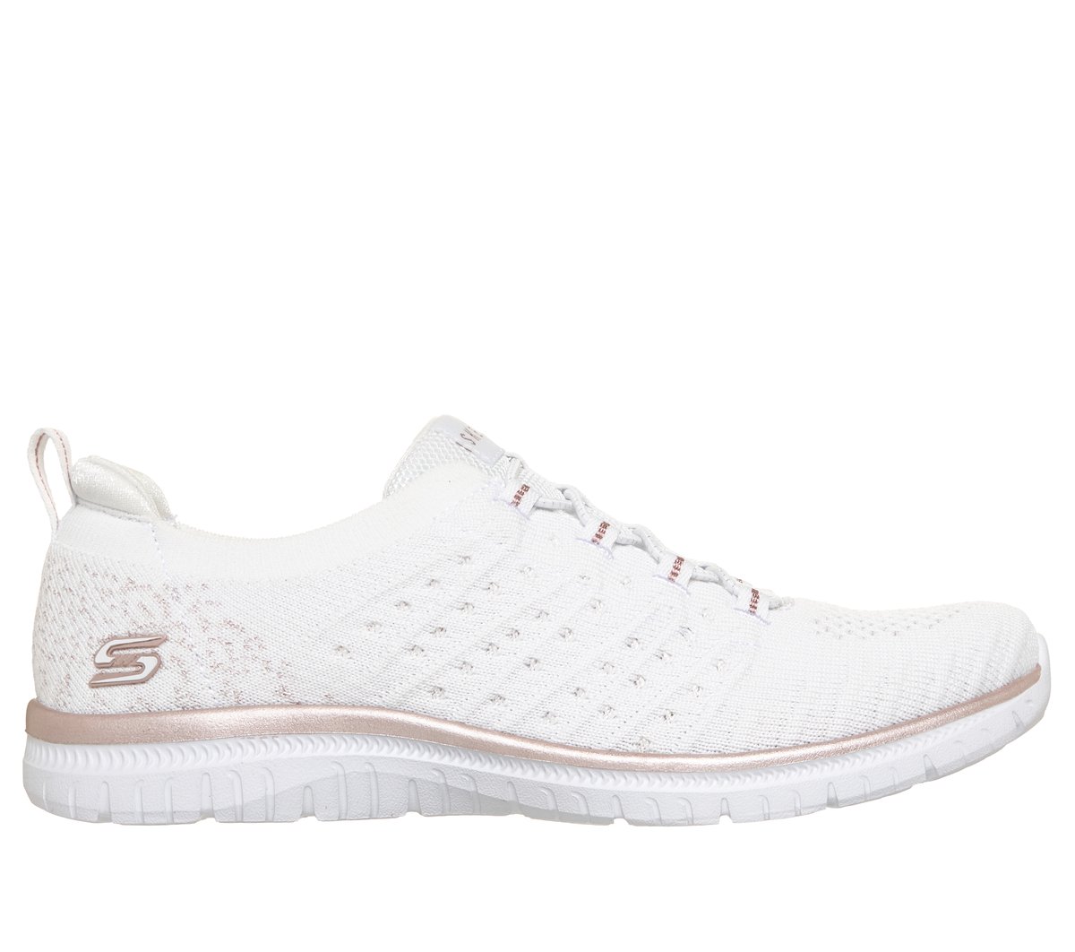 Skechers Women's Virtue - Copper Dream Sneaker in Black/Rose Gold, 7 | Textile, Vegan, Machine Washable