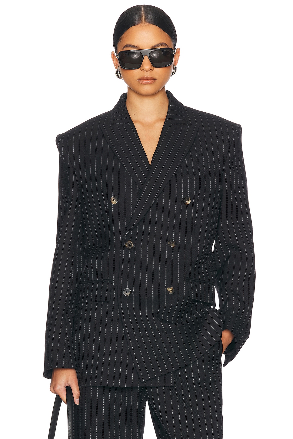 WARDROBE.NYC Double Breasted Blazer in Black Pinstripe - Black.  L also in