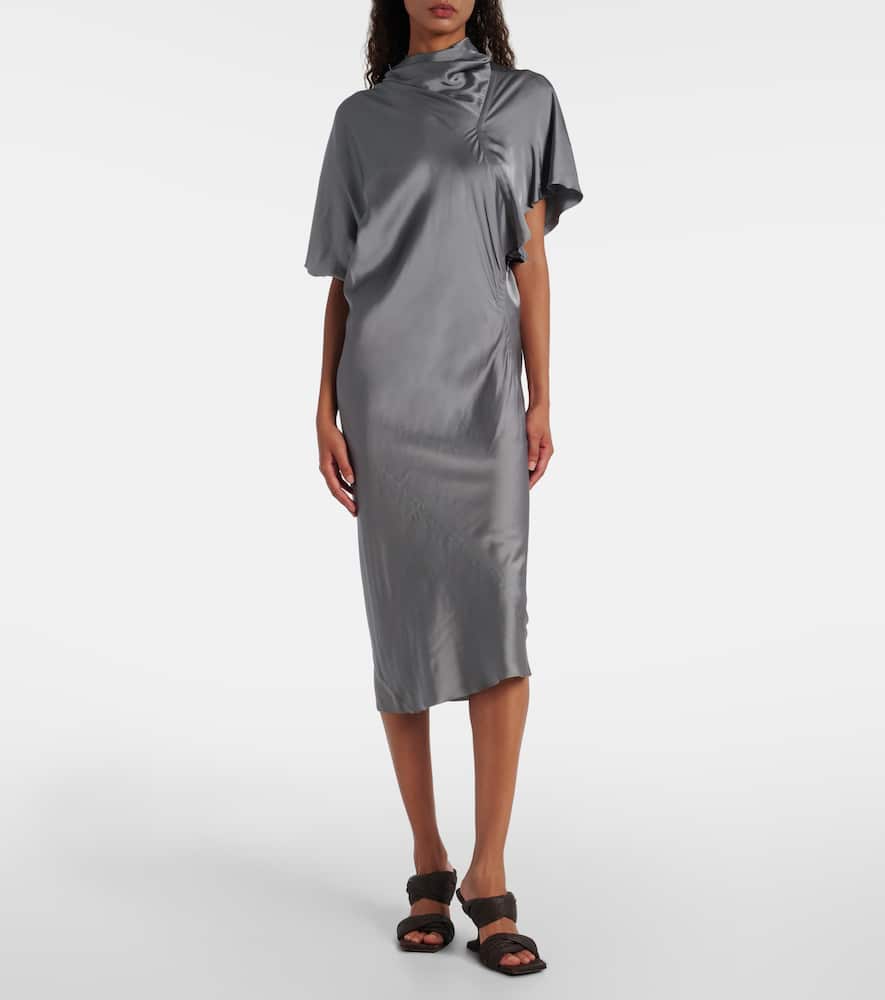 Gathered satin midi dress