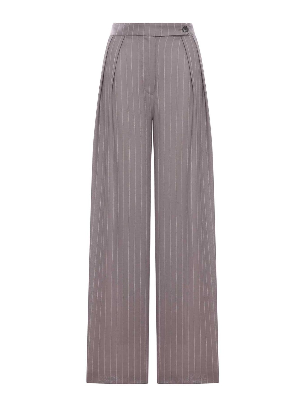 Wide-Leg Pinstriped Fabric Trousers